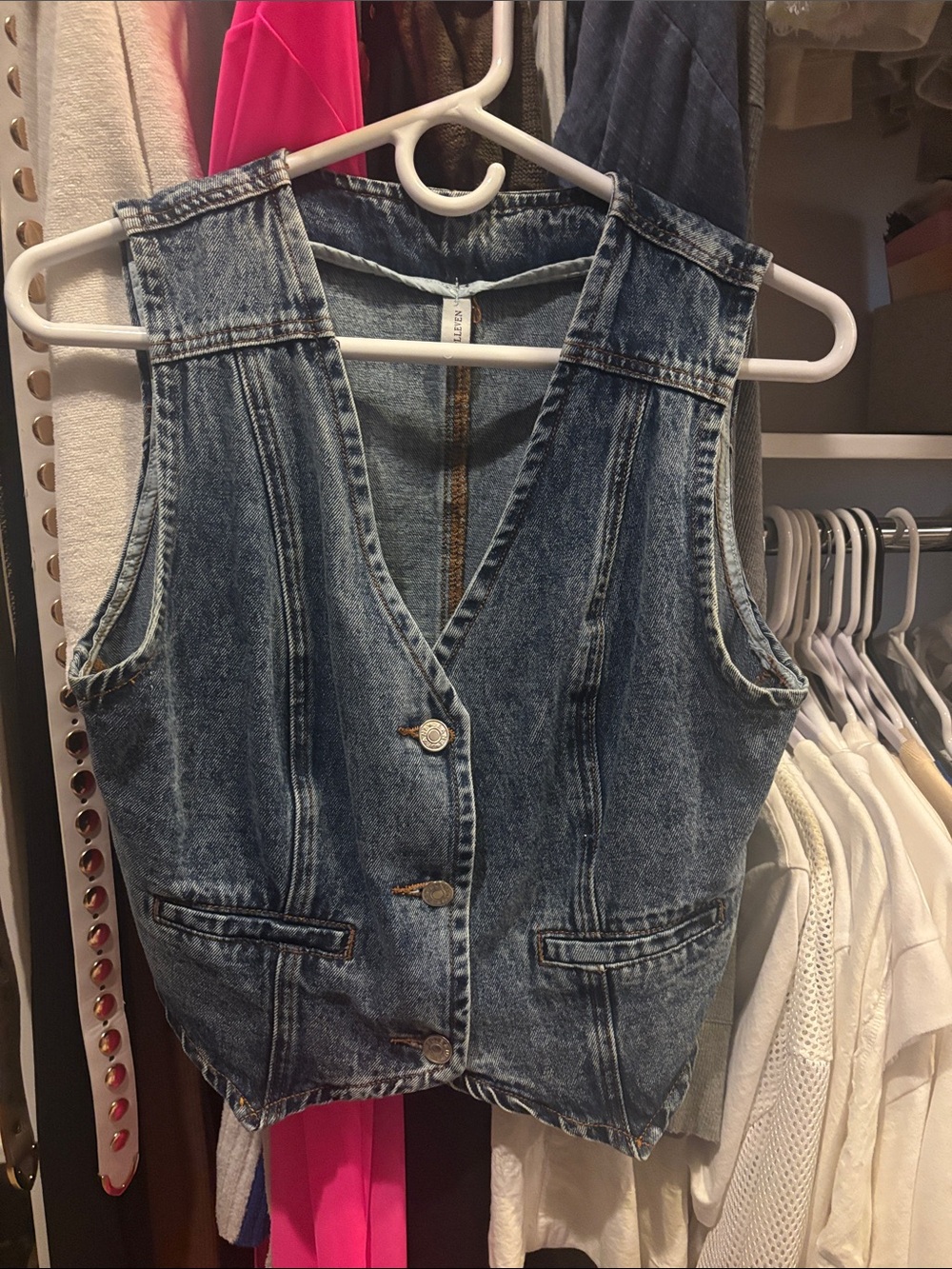 Women’s Washed Blue Denim Vest - Classic Sleeveless Jeans Top